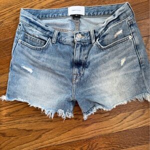 Current/Elliott Light Wash Frayed Hem Denim Shorts